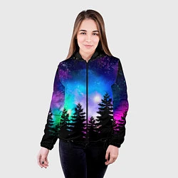 Куртка с капюшоном женская Космический лес, елки и звезды, цвет: 3D-черный — фото 2