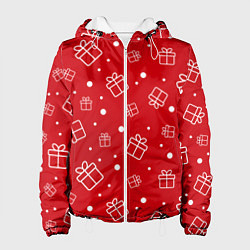 Женская куртка Новогодние подарки на красном фоне