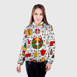 Куртка с капюшоном женская НОВОГОДНИЙ УЗОР, НОВОГОДНЕЕ НАСТРОЕНИЕ, цвет: 3D-белый — фото 2
