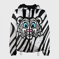 Куртка с капюшоном женская Забавный Белый тигр, цвет: 3D-черный