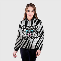 Куртка с капюшоном женская Забавный Белый тигр, цвет: 3D-черный — фото 2