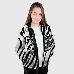Куртка с капюшоном женская Забавный Белый тигр, цвет: 3D-черный — фото 2