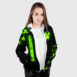 Куртка с капюшоном женская MINECRAFT NEON LOGO CREEPER, цвет: 3D-белый — фото 2