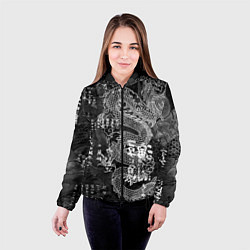 Куртка с капюшоном женская Dragon Fire Иероглифы Японский Дракон, цвет: 3D-черный — фото 2