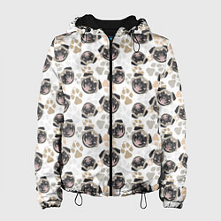 Куртка с капюшоном женская Собака Мопс Pug, цвет: 3D-черный