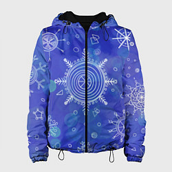 Женская куртка Белые простые снежинки на синем фоне