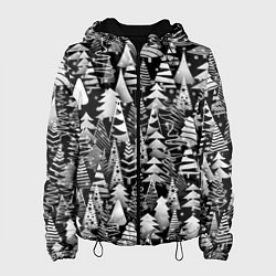 Куртка с капюшоном женская Лес абстрактных ёлок, цвет: 3D-черный