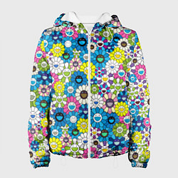 Куртка с капюшоном женская Takashi Murakami Улыбающиеся цветы, цвет: 3D-белый