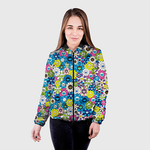 Женская куртка Takashi Murakami Улыбающиеся цветы / 3D-Черный – фото 4