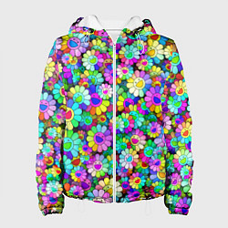 Куртка с капюшоном женская Rainbow flowers, цвет: 3D-белый