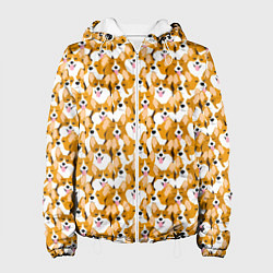 Куртка с капюшоном женская Собаки Корги, цвет: 3D-белый