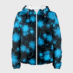 Куртка с капюшоном женская НОВОГОДНИЕ НЕОНОВЫЕ СНЕЖИНКИ 2022 НОВЫЙ ГОД, цвет: 3D-белый