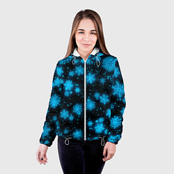 Куртка с капюшоном женская НОВОГОДНИЕ НЕОНОВЫЕ СНЕЖИНКИ 2022 НОВЫЙ ГОД, цвет: 3D-белый — фото 2