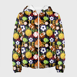 Куртка с капюшоном женская Разные Спортивные Мячи, цвет: 3D-белый