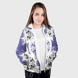 Куртка с капюшоном женская Острый белые снежинки на сиреневом фоне, цвет: 3D-белый — фото 2