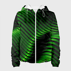 Куртка с капюшоном женская Волны изумрудного металла, цвет: 3D-белый