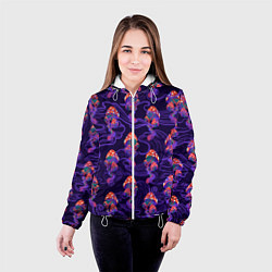 Куртка с капюшоном женская Грибы психоделика, цвет: 3D-белый — фото 2