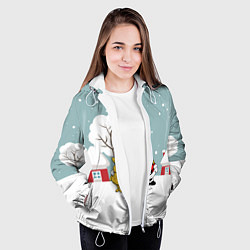 Куртка с капюшоном женская Деревенский Новый Год Дед Мороз и Олень, цвет: 3D-белый — фото 2