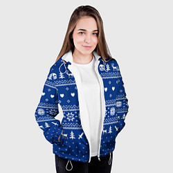 Куртка с капюшоном женская НОВОГОДНИЙ СВИТЕР UNDERTALE SANS СИНИЙ, цвет: 3D-белый — фото 2