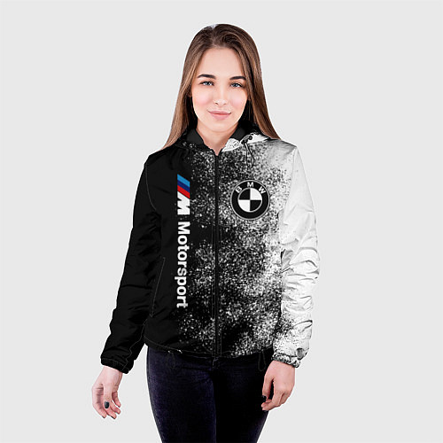 Женская куртка БМВ Черно-белый логотип / 3D-Черный – фото 4