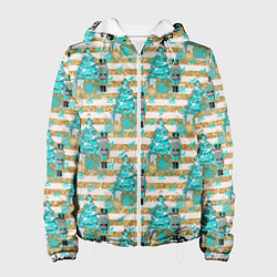 Куртка с капюшоном женская Щелкунчик и елочка, цвет: 3D-белый