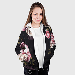 Куртка с капюшоном женская РОЗЫ И ПИОНЫ, цвет: 3D-белый — фото 2