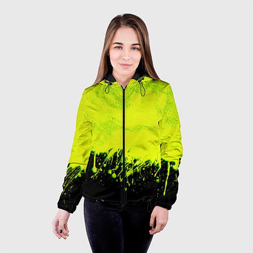 Женская куртка НЕОНОВЫЕ БРЫЗГИ КРАСКИ / 3D-Черный – фото 4