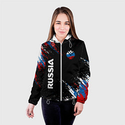 Куртка с капюшоном женская Russia Штрихи в цвет Флага, цвет: 3D-белый — фото 2