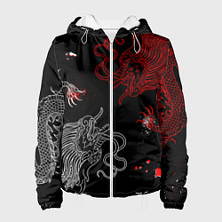 Куртка с капюшоном женская Китайский дракон Красно - Белый, цвет: 3D-белый