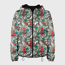 Женская куртка Доллары, Черепа, Золото, Бриллианты, Оружие