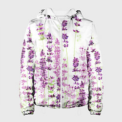 Куртка с капюшоном женская Цветы Лаванды акварелью, цвет: 3D-белый