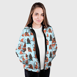 Куртка с капюшоном женская Обезьянки паттерн, цвет: 3D-черный — фото 2