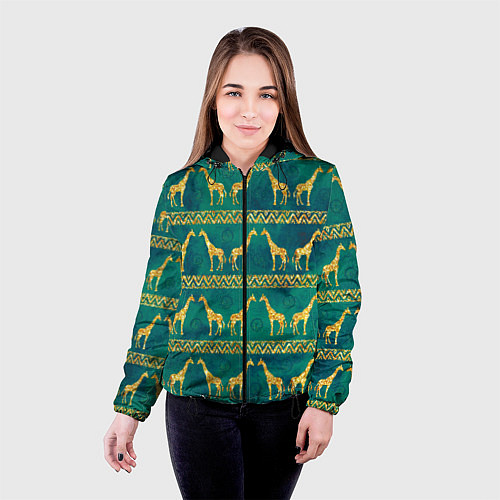 Женская куртка Золотые жирафы паттерн / 3D-Черный – фото 4