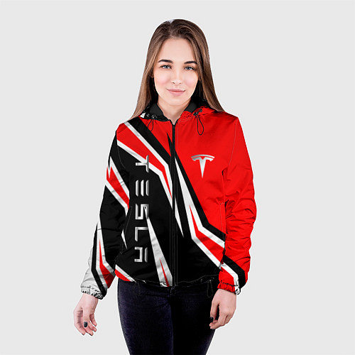 Женская куртка ТЕСЛА - КРАСНЫЙ СПОРТИВНЫЙ / 3D-Черный – фото 4