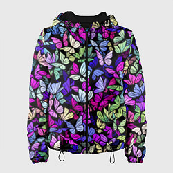 Куртка с капюшоном женская Витражные бабочки, цвет: 3D-черный
