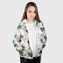 Куртка с капюшоном женская Листья и белые птички, цвет: 3D-белый — фото 2