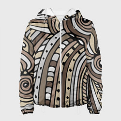 Куртка с капюшоном женская Абстрактный геометрический рисунок от руки Волны,, цвет: 3D-белый