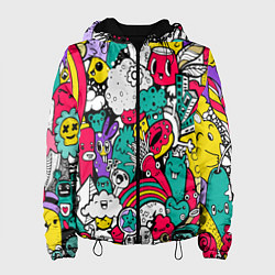 Куртка с капюшоном женская Веселые монстрики и привидения, цвет: 3D-черный