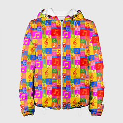 Куртка с капюшоном женская Красочные Музыкальные Ноты, цвет: 3D-белый