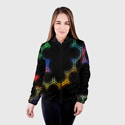Куртка с капюшоном женская Геометрический узор Neon, цвет: 3D-черный — фото 2