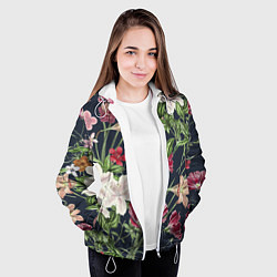 Куртка с капюшоном женская Цветы Розовые, цвет: 3D-белый — фото 2