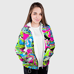Куртка с капюшоном женская Абстрактные мраморные разводы в ярких цветах Поп а, цвет: 3D-белый — фото 2
