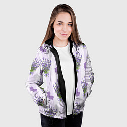 Куртка с капюшоном женская Лавандовые бабочки, цвет: 3D-черный — фото 2