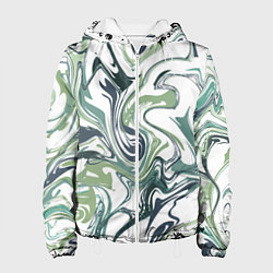 Куртка с капюшоном женская Зеленый мрамор Абстрактный узор с прожилками и раз, цвет: 3D-белый