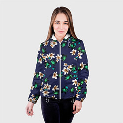 Куртка с капюшоном женская Цветы Узор Дицы, цвет: 3D-белый — фото 2