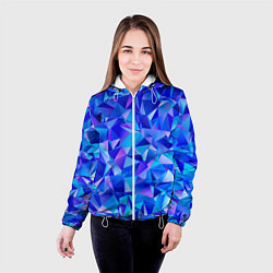 Куртка с капюшоном женская СИНЕ-ГОЛУБЫЕ полигональные кристаллы, цвет: 3D-белый — фото 2