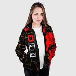 Куртка с капюшоном женская Лого BTS на темном фоне с сотами, цвет: 3D-черный — фото 2