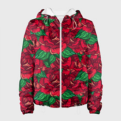 Куртка с капюшоном женская Цветы Много Красных Роз, цвет: 3D-белый