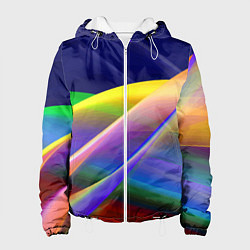 Куртка с капюшоном женская Абстрактная неоновая композиция Волны Abstract neo, цвет: 3D-белый