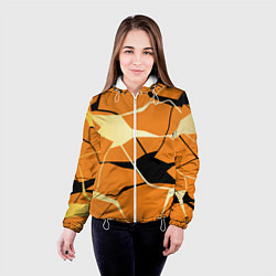 Куртка с капюшоном женская Абстрактные полосы на оранжевом фоне, цвет: 3D-белый — фото 2